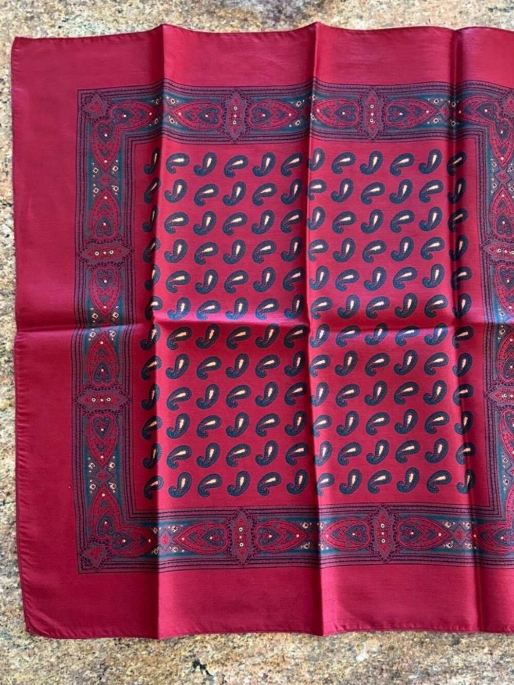 Vintage Red Silk Pocket Square with Paisley Design Made in England